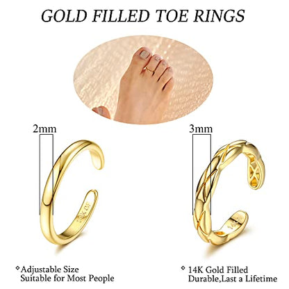 IRONBOX 14K Gold Filled Toe Rings for Women Simple Open Band Toe Ring Adjustable Toe Rings - color: Gold A