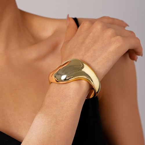 Chunky Cuff Bracelets for Women Wide Gold/Silver Cuffs Bangle Hollow Out Adjustable Bracelets Punk Vintage Jewelry - style: U-Gold C