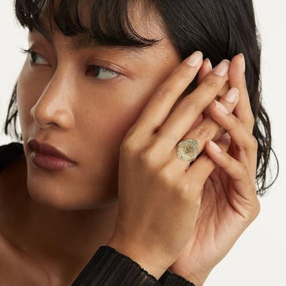 HZMAN Brass Crystal Adjustable Open Ring Collection, Multi-Style Statement Rings for Women & Men, Mix Cut & Paved Crystal Designs - color: Arabic Calligraphy Ring