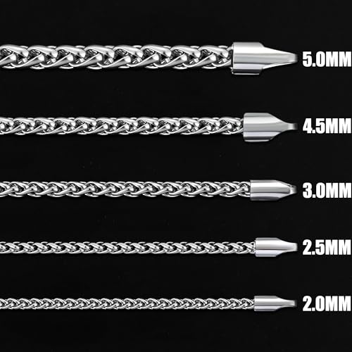 Fiusem Wheat Chains for Men and Women, Silver Tone/Black/14K Gold Plated | 2/2.5/3/4/5mm Stainless Steel Necklace Chain, Mens Necklace Jewelry Gift 16-28 Inch - size: 24 Inches, style: Silver 2.1MM