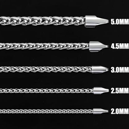 Fiusem Wheat Chains for Men and Women, Silver Tone/Black/14K Gold Plated | 2/2.5/3/4/5mm Stainless Steel Necklace Chain, Mens Necklace Jewelry Gift 16-28 Inch - size: 22 Inches, style: Silver 2.1MM