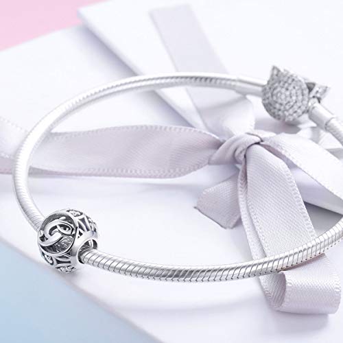 Letter Charms 925 Sterling Silver Initial A-Z Bead Charms | For Bracelets Necklaces, Hypoallergenic,Cubic Zirconia Alphabet Beads, Personalized Gifts for Women - color: G