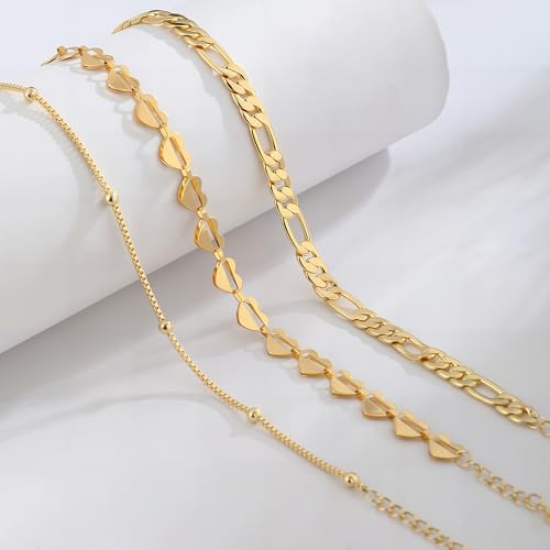 Gold Bracelets for Women Dainty 14K Gold Plated Stack Set Trendy Stackable Bracelets for Women Waterproof Adjustable Bracelet Stack Jewelry Birthday Gift
