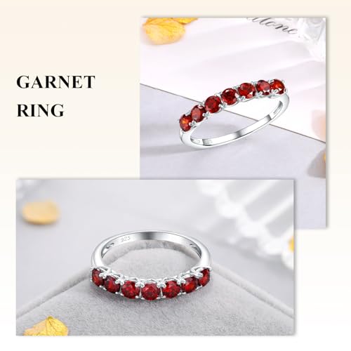 Birthstone Wedding Band Eternity Rings 925 Sterling Silver Rings Stackable Anniversary Engagement Rings Cubic Zirconia Inlaid Created Garnet/Amethyst/Sapphire Ring 7 Stone Ring, Size 6 to 10 - color: Garnet