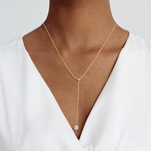 OGD Gold Pearl Necklace Set for Women 14K Plated Layered Daisy Choker Gift - color: 2PS-Lariat Pearl-Gold