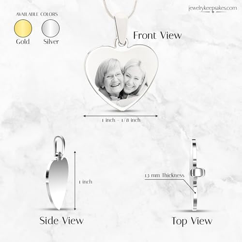 Personalized Picture Engraved Heart Pendant with 20" Chain - color: Gold-Heart