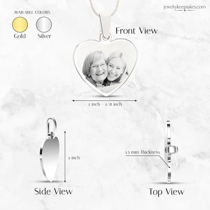Personalized Picture Engraved Heart Pendant with 20" Chain - color: Silver