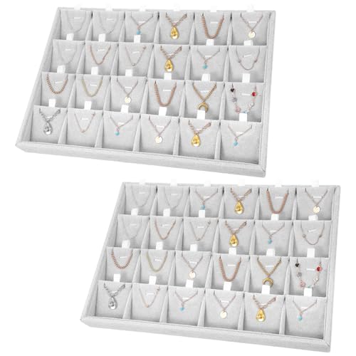 2PC Gray Ice Velvet Stackable Jewelry Display Tray Organizer with Removable Dividers, Multi-Compartment Storage Box for Earrings Necklaces Bracelets Rings Showcase - 13.8x9.5x1.2inch
