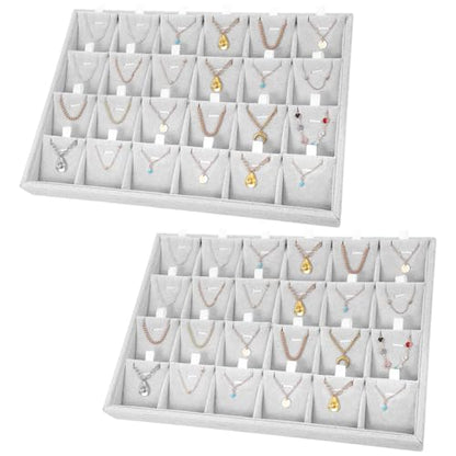 2PC Gray Ice Velvet Stackable Jewelry Display Tray Organizer with Removable Dividers, Multi-Compartment Storage Box for Earrings Necklaces Bracelets Rings Showcase - 13.8x9.5x1.2inch