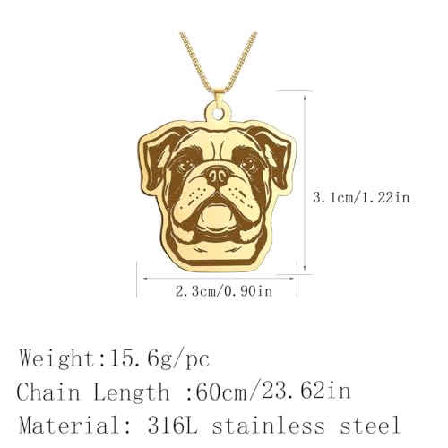Husky Pendant Necklace Stainless Steel Husky Dog Puppy Necklace Gold Sliver Cute Dog Necklaces for Women Men Pet Animals Lover - color: Bulldog Gold