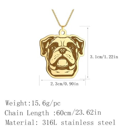 Husky Pendant Necklace Stainless Steel Husky Dog Puppy Necklace Gold Sliver Cute Dog Necklaces for Women Men Pet Animals Lover - color: Bulldog Gold