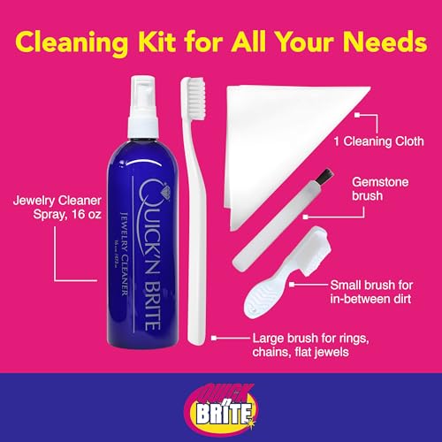 Quick 'n Brite Jewelry Cleaner Kit, with 16 oz Jewelry Cleaner, 3 Pc Cleaning Brush, and Polishing Cloth – 5 Piece