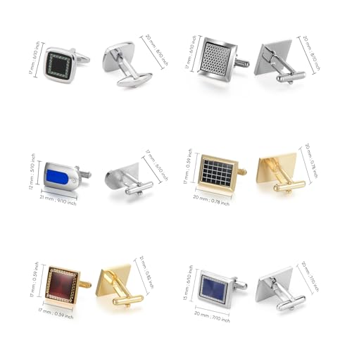 wynameleri Cufflinks Set 6 Pairs for Men, Business Formal Shirts Buttons Cuff Link Packed in Case - color: B0206009