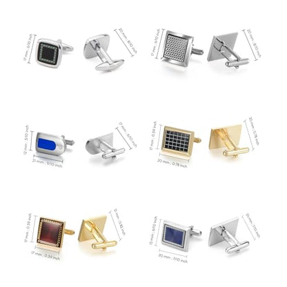 wynameleri Cufflinks Set 6 Pairs for Men, Business Formal Shirts Buttons Cuff Link Packed in Case - color: B0206009