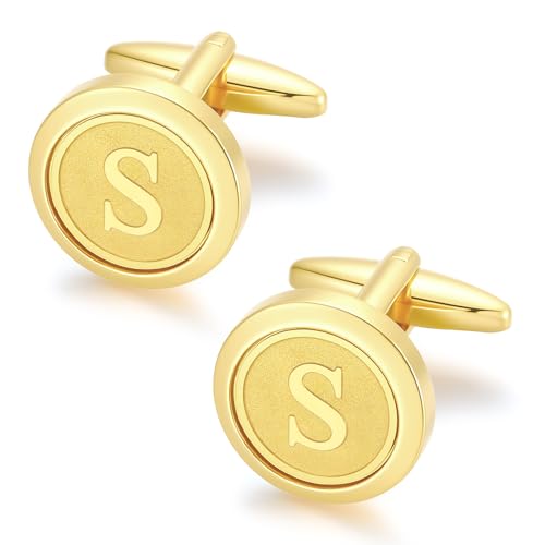 GWD Initial Cufflinks for Men Classic Cuff links Mens Letter Shirts CuffLinks Wedding Gift - color: S