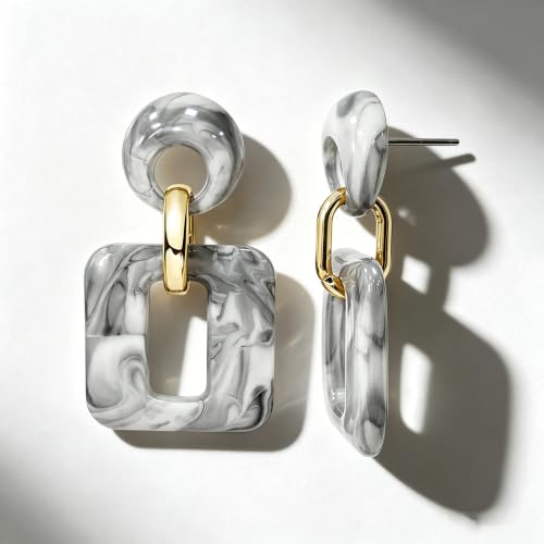 Retro Boho Hollow Square Earrings Lightweight Fashion Jewelry Casual Daily Wear Geometric Drop Earrings Party Acrylic Square Dangle Accessories - color: Grey