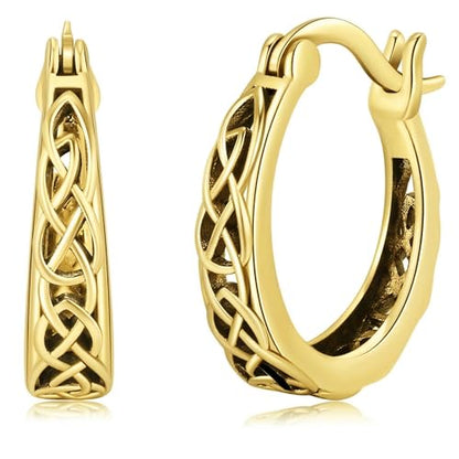 14K Gold Earrings for Women Gold Filigree/Celtic Huggie Earrings Jewelry Easter Mothers Day Gifts for Mom Girlfriend - style: Celtic-D