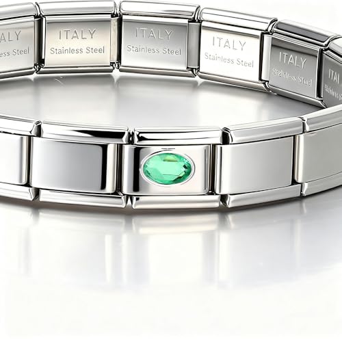 Italian Bracelet Charm,9mm,April,Birthday & Date > Birth Stone - Simple Ellipse - color: May