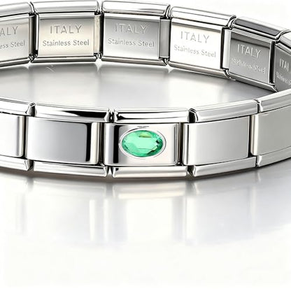 Italian Bracelet Charm,9mm,April,Birthday & Date > Birth Stone - Simple Ellipse - color: May
