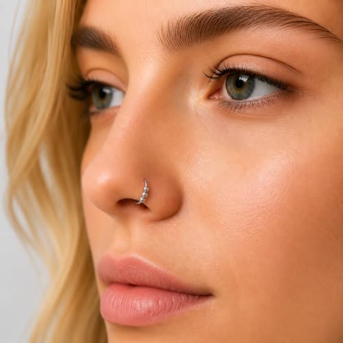 Jolliz Beaded Nose Rings Hoops – 24 Guage Nose hoops Handmade with Classic Design, Hypoallergenic Nose Rings for Women, Nose Piercings for Stylish Everyday Wear - color: Silver