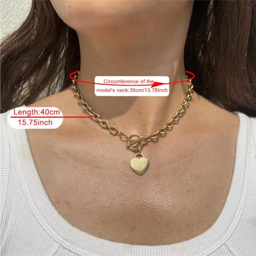 WangGao Elegent Love Stainless Steel Link Chain Blank Heart Charms Necklace for Women Toggle Clasp Closure - color: Gold, size: 15.74inches