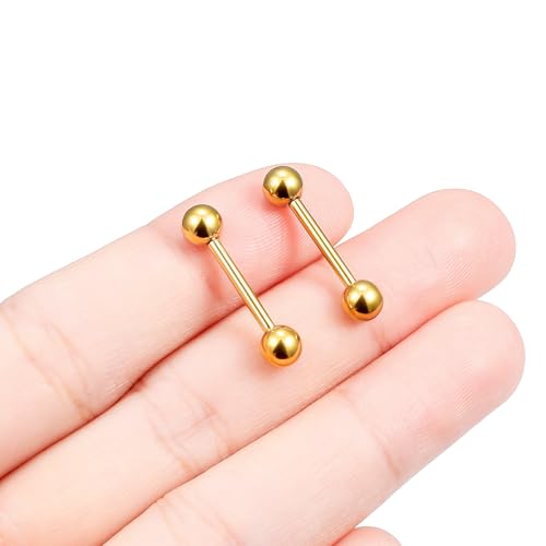 16G 14G Surgical Steel Tongue Rings Nipple Rings Industrial Piercing Jewelry Set Multi Size Straight Barbells 12mm 14mm 16mm 19mm 22mm 28mm 32mm 35mm 38mm 40mm 45mm for Women Men - color: goldtone, size: 14g,bar length 12mm