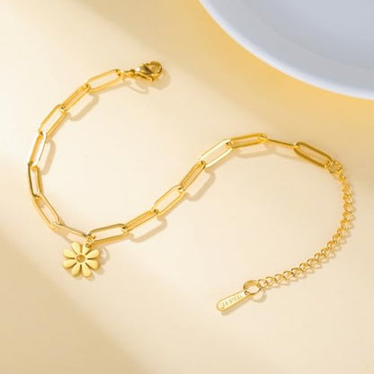 Dreamtimes Daisy Flower Anklets for Women Leaf Anklet Dainty Beach Anklet Jewelry Stainless Steel Adjustable Foot Chain Summer Boho Charm Foot Ankle Bracelet Jewelry - color: Daisy-Gold