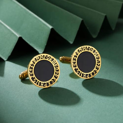 Cufflinks for Men Delicate Stainless Steel Wedding Business Cufflinks Gifts for Groom Husband French Shirt Accessories - style: Viking Symbol-Gold
