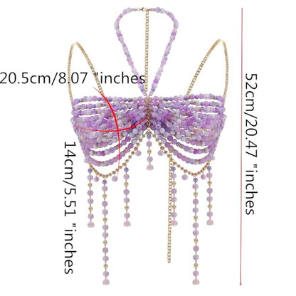 Purple Beaded Bra, Body Chain Jewelry, Festival/Burlesque Costume