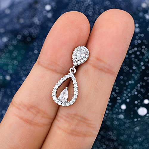 Top Down Belly Button Rings 14g Cute CZ Heart Belly Button Rings for Women Dangle Tear Drop Belly Ring Belly Piercing Jewelry - color: Silver