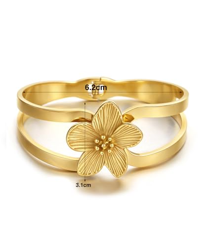 hotoo Gold Plated Bangle Bracelet for Women - style: Flower