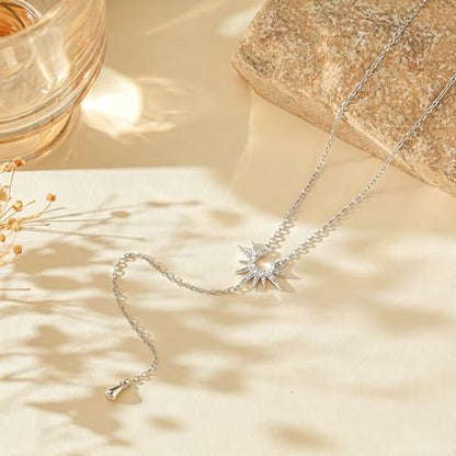 14K Gold Plated Layered Lariat Necklace for Women - Waterproof Non-Tarnish Dainty Gold Chain Necklace, Long Boho Statement Jewelry for Wedding, Prom, Summer Vacation Gifts - color: CZ Y Necklace-Silver