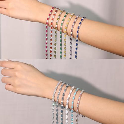 FANCIME Glamour Radiance Sterling Silver Birthstone Tennis Bracelets 7" | Charm Fine Jewelry Birthday Gifts for Women - color: Alexandrite