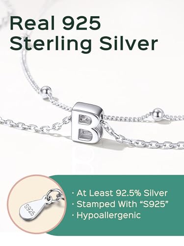 ChicSilver Layered Initial Necklace for Women, 925 Sterling Silver Personalized Letter A-Z Pendant Necklaces, Hypoallergenic Silver Choker with Adjustable 16" Rolo Chain, Dainty Birthday jewelry - style: K