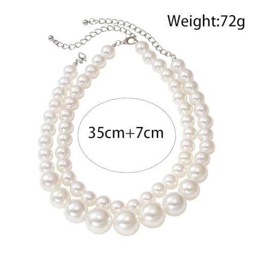 Layered Big Pearl Choker Necklaces for Women Fashion Adjustable Faux Pearls Necklaces Chunky White Large Beaded Necklace Jewelry Accessories