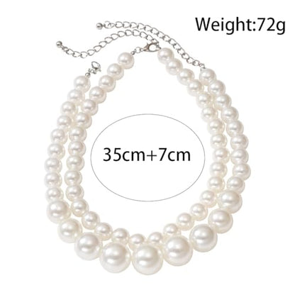 Layered Big Pearl Choker Necklaces for Women Fashion Adjustable Faux Pearls Necklaces Chunky White Large Beaded Necklace Jewelry Accessories
