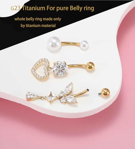TIANCI FBYJS 3pcs G23 Titanium Pink Belly Button Rings Internally Threaded 10mm Clicker Reverse Curved Hoop Navel Barbell Piercing Jewelry CZ Belly Rings for Women Men - color: gold set 8