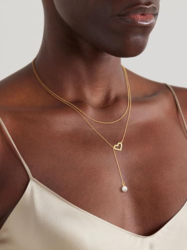 Lariat Gold Necklace for Women, Dainty Long Necklace 14k Gold Plated/Silver Y-Shaped Pendant Necklace Trendy Layered Cz Beaded Chain Drop Necklaces Simple Gold Jewelry for Women Gift - style: LC-2NK-24303-GDW