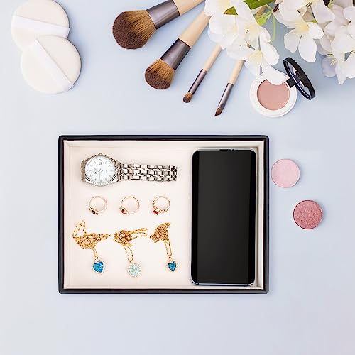 Leather Jewelry Organizer Trays Storage Drawer Display Case | Velvet Liner Stackable for Necklace,Rings and Earring (Black4) - color: Black4