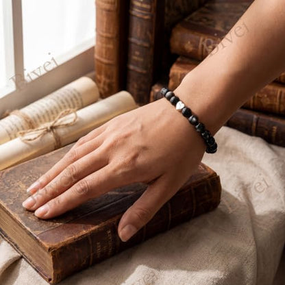 Bivei Crystal Stretch 6mm Bracelets for Women | Handmade Natural Stone Beaded Stretch Bracelet, Stainless Steel Heart Bead, Tranquility Yoga Gift Jewelry for Women - color: Obsidian - Protective