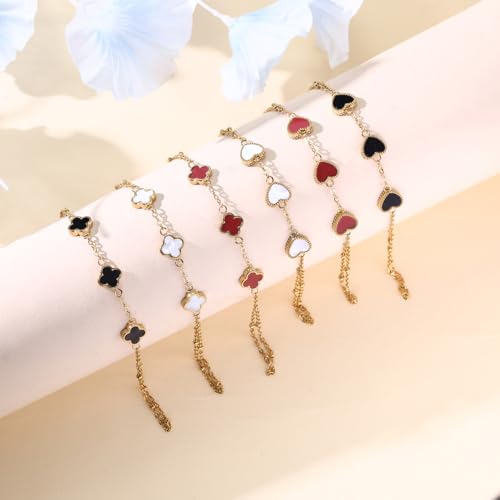 Hand Chain Bracelets for Women 14K Gold Plated Dainty Link Bracelet Bracelets Trendy Ring Bracelet Birthday Jewelry Gifts for Women - style: White Heart