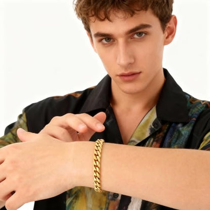 CaptainSteeL Cuban Bracelet for Men Stainless Steel Chain Link Bracelet | 8mm Width,7/7.5/8/9 Inch Length, Silver/18K Gold Plated,Men Bracelet,Waterproof Bracelet,Bithday ,Christmas gift - color: Cuban Chain Gold Plate, size: 8in