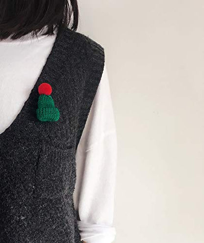 Premium Handmade Enamel Lapel Pin Brooch Badge - color: Christmas Tree Green/Red Pom Beanie, size: 1 Pin