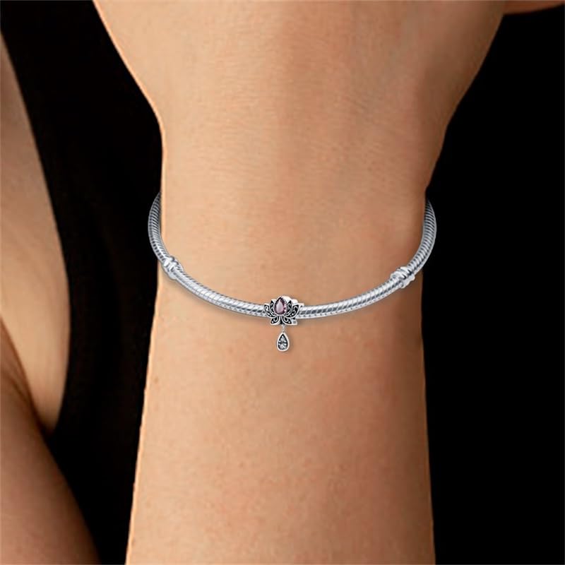 Pandach 925 Sterling Silver Charms for Bracelet&Necklace Dangle Pendant Bead with 5A Cubic Zirconia Stones,Jewelry Beads Gifts for Women - style: Lotus flower Charm