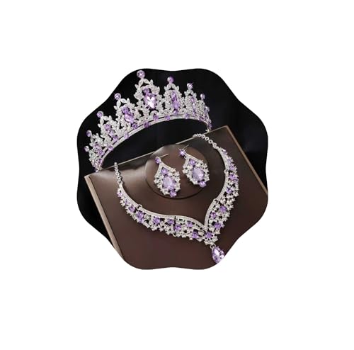 Kamirola Bridal Wedding Tiara Crown Jewelry Set for Women/Brides/Bridesmaids Crystal Jewelry Set for Wedding Prom Party Bridal Crystal Necklace Earrings Bracelet Set(TR60) - color: Silver Purple