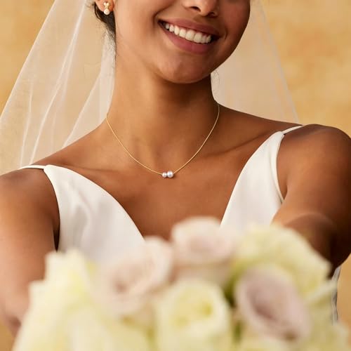 Gold Pearl Necklaces for Women - White Pearls Jewelry Gifts Wedding Bride Bridesmaid Jewelry - color: Gold-Two Pearl B
