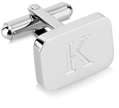 18K White-Gold Plated Initial Engraved Stainless Steel Men’s Cufflinks With Gift Box -Personalized Alphabet Letter’s A-Z By Lux & Pair - style: K- White Gold