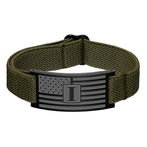 C-leen American Flag Initial Bracelet for Men Boy, Stainless Steel Letter Charm Bracelet Mens Gifts Elastic Stretch Gifts Bracelets for Dad Husband Son Gift - color: I