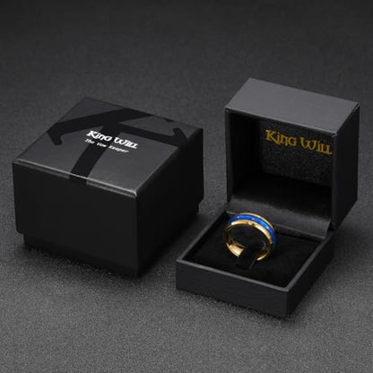 King Will Mens Galaxy Tungsten Wedding Band | 6mm/8mm, Beveled Edge, Comfort Fit, Durable, Sandstone Opal Inlay Polished, Everyday Wear - color: Blue&Gold