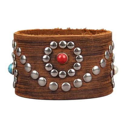 GelConnie Punk Leather Cuff Bracelet Adjustable Straps Wrap Bracelets Arm Armor Cuff Gothic Leather Wristbands for Men, Women - color: MLPB098-Brown